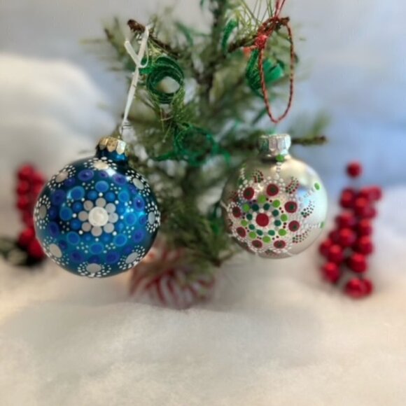 Unique Hand Painted & Sealed Christmas Ornament Glass, SET of 2 - Picture 1 of 3